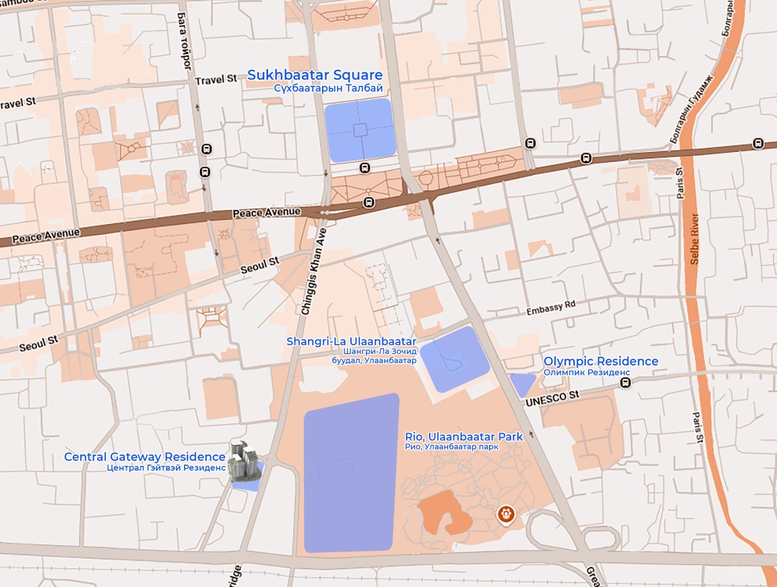 Site map showing the project within Ulaanbaatar's Central Business District
