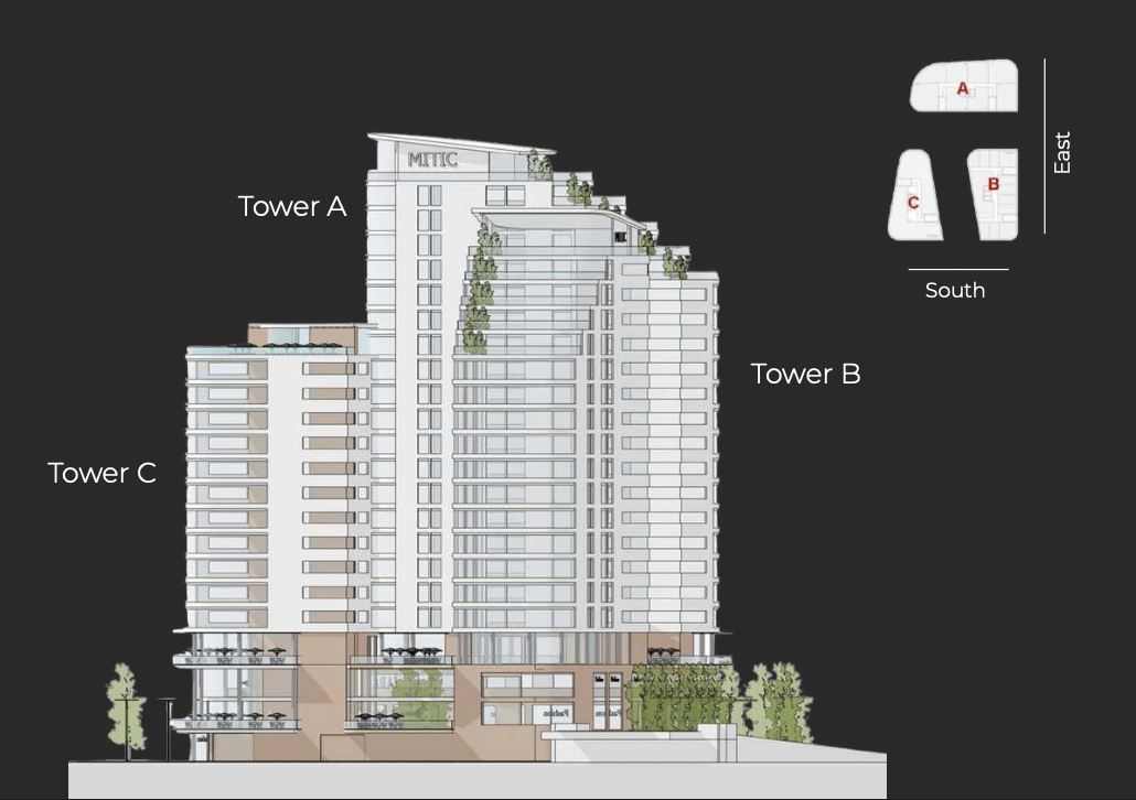 Functional section showing retail, F&B, residential and office floors
